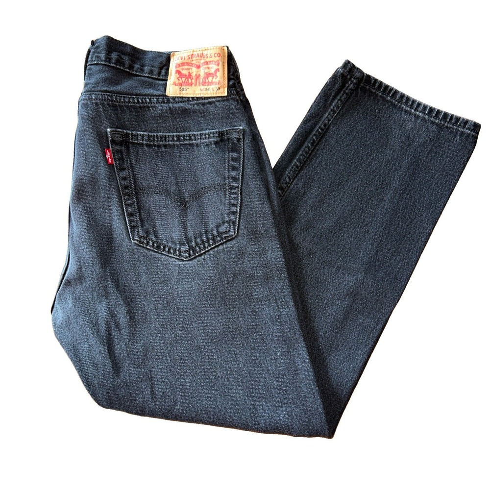 Levi's 505 Regular Fit Jeans Mens 34x30 Faded Black Straight Leg Denim